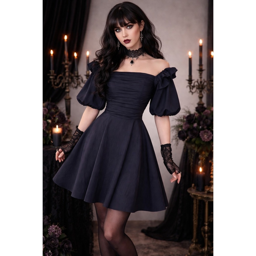 Prabal Gurung‎ dress Taffeta Puff Sleeve Mini Fit  Flair Grunch Whimsy goth Sz 6